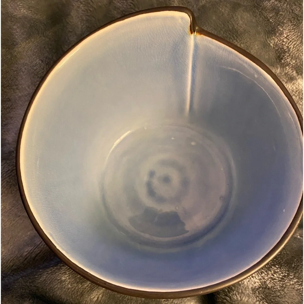 Pier 1 Imports bowls set 2 brown outside light blue inside crackle rice bowl UBG
